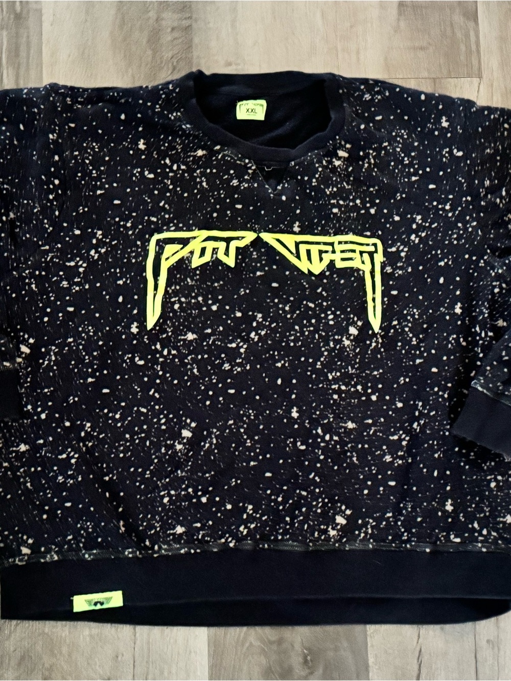 Pit Viper Men's Black Speckled Crewneck Sweater with Neon Yellow Graphic